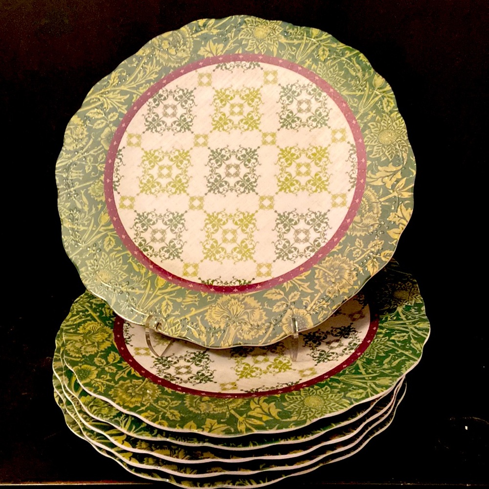 Merritt set of 6 100% Melamine Embosses Greens Dinner Plates